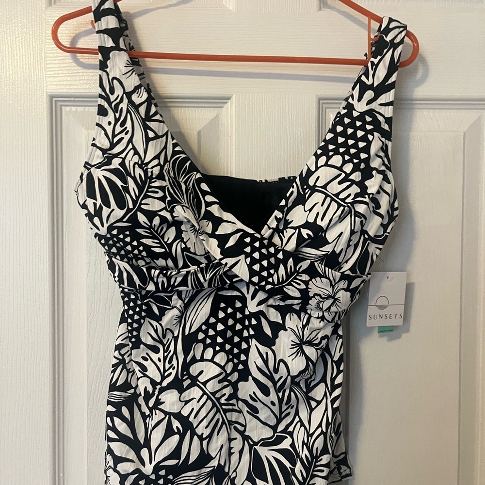 Brand New with Tags Black and White One Piece Swim with Floral Pattern